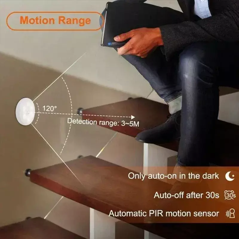 PIR Motion Sensor Rechargeable Lamp LED Night Light for Kitchen Cabinets Wireless Wardrobe Light Stairs Lights Lighting