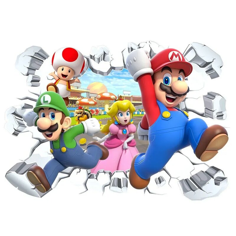 Super Mario Bros Adesivo de Parede Impermeável, Quarto Infantil, Desenhos Animados, Auto-Adesivo, Anime Periférico, Brinquedo Presente