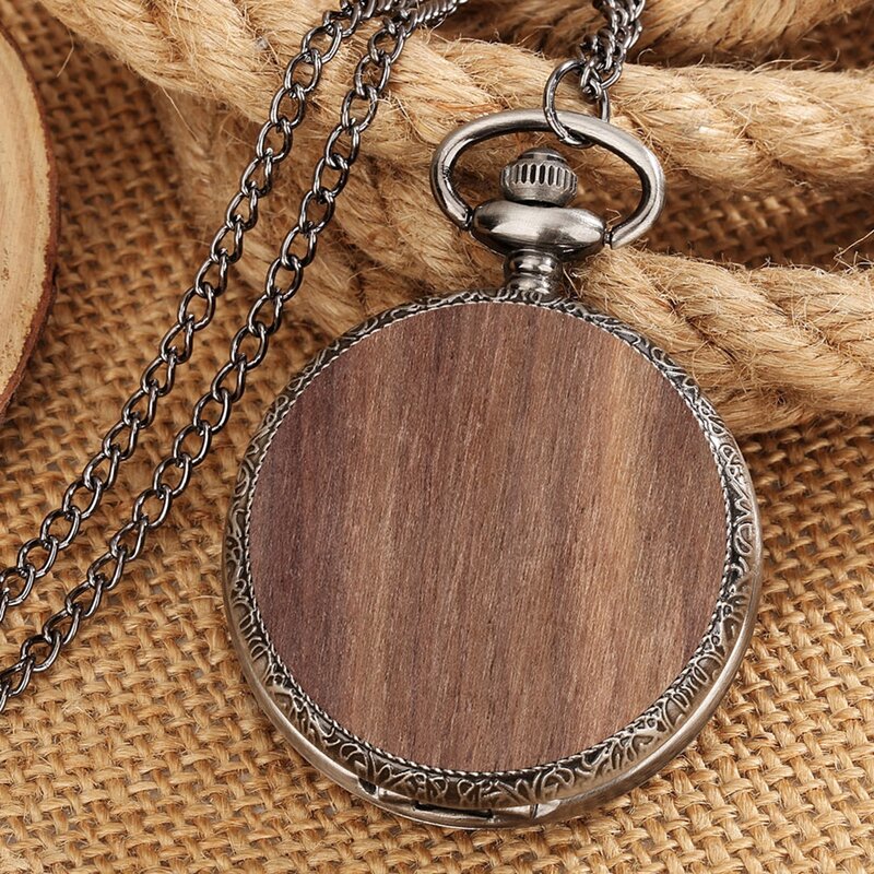 Novo natural de madeira de nogueira simples pure cover design relógio de bolso de quartzo corrente pingente retro colar relógio para mulheres masculinas 2022