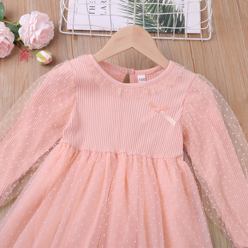 Humor Bear Baby Girls Dress New College Style Student  Spring & Autumn Bow Long Sleeve Dress Kids Clothing Princess Dresses