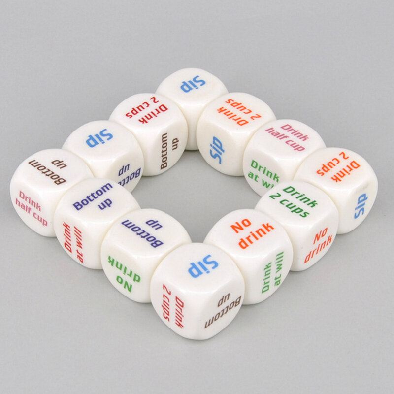 6pcs Adult Party Game Playing Drinking Wine Dice Games Gambling Drink Decider Dice for Party Bar Favors Decoration Random Color