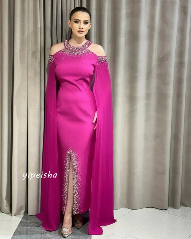 Prom Dress Evening Saudi Arabia Jersey Beading Draped Pleat Valentine's Day A-line O-Neck Bespoke Occasion Gown Midi Dresses