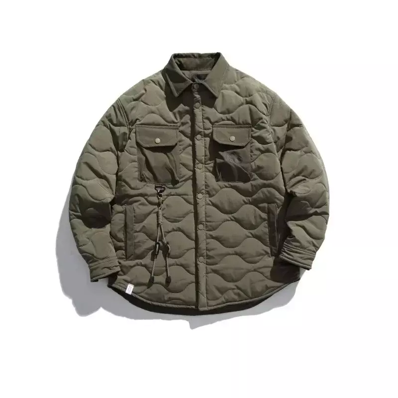 Jaqueta de algodão carga vintage multi bolsos masculino, cardigã grosso, casacos acolchoados, moda de rua masculina, inverno, 2023