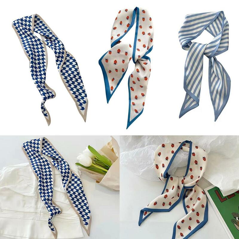 Blue Small Silk Scarf Fashion Small Nroken Flower Women's Decorative Tie Bag Hair Tie Silk Scarf Women's Decorative Accessories