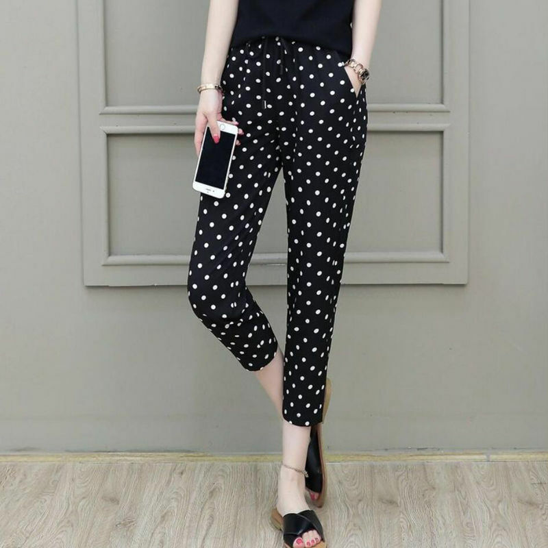 2023 Summer New Fashion Trend Classic Stripes and Dots Women's Pants Sports Loose Casual Simple Slim Versatile Harlan Capris
