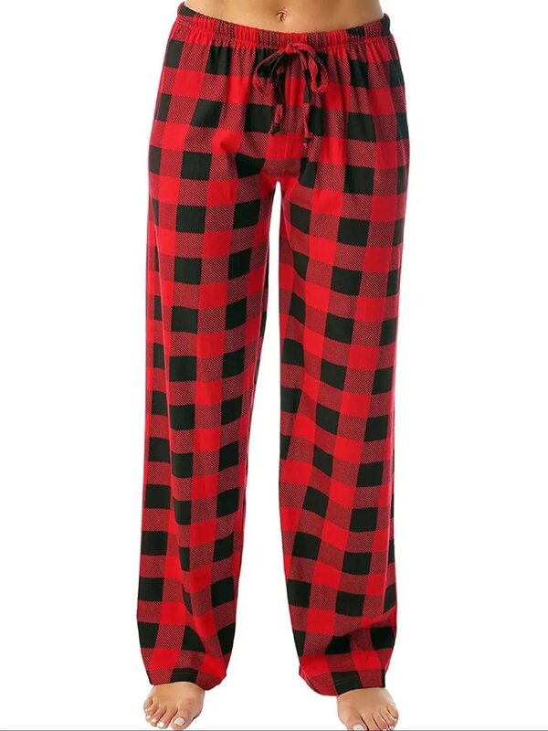 Plus Size European and American Foreign Trade New Women's Generous Plaid Home Casual Trousers Loose Pants women