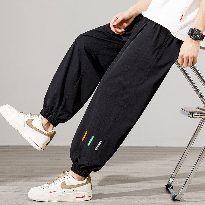 Summer Men Versatile Matching Nylon Air Conditioning Quick Drying Trousers Casual Joggers Pants Wide Leg Pants Elastic Oversize