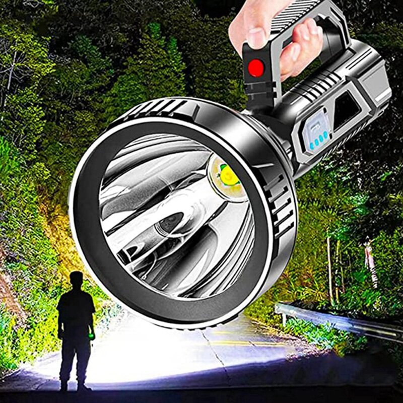 Portable 90000LED Super Bright Spotlight Flashlight, 4 Light Modes Camping Handheld Home, USB Rechargeable