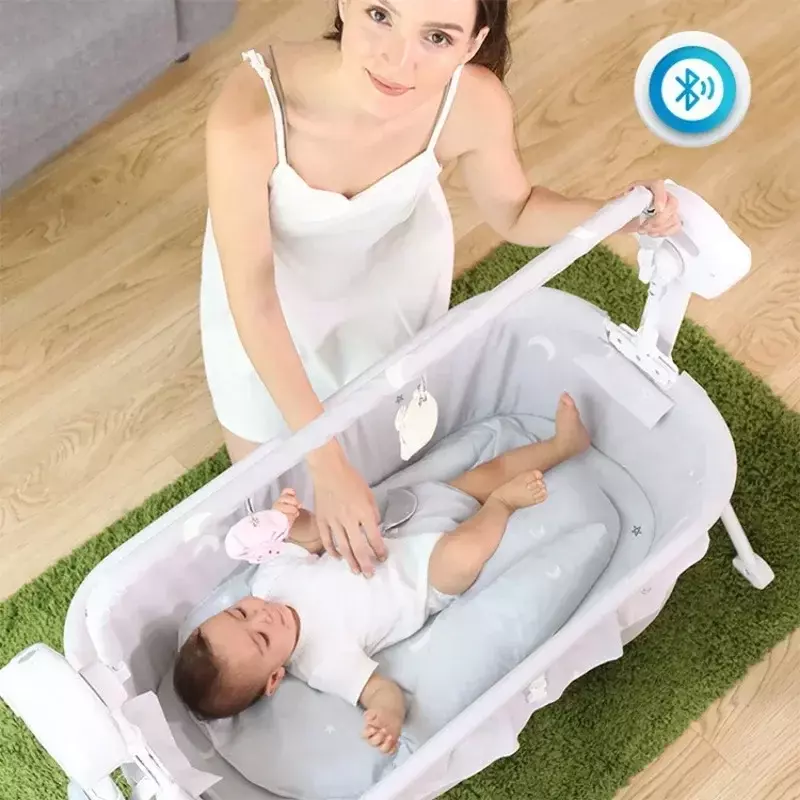 Mecedora de bebé con música para dormir, artefacto coaxial, silla de cuna para bebé, hamaca plegable, cuna automática