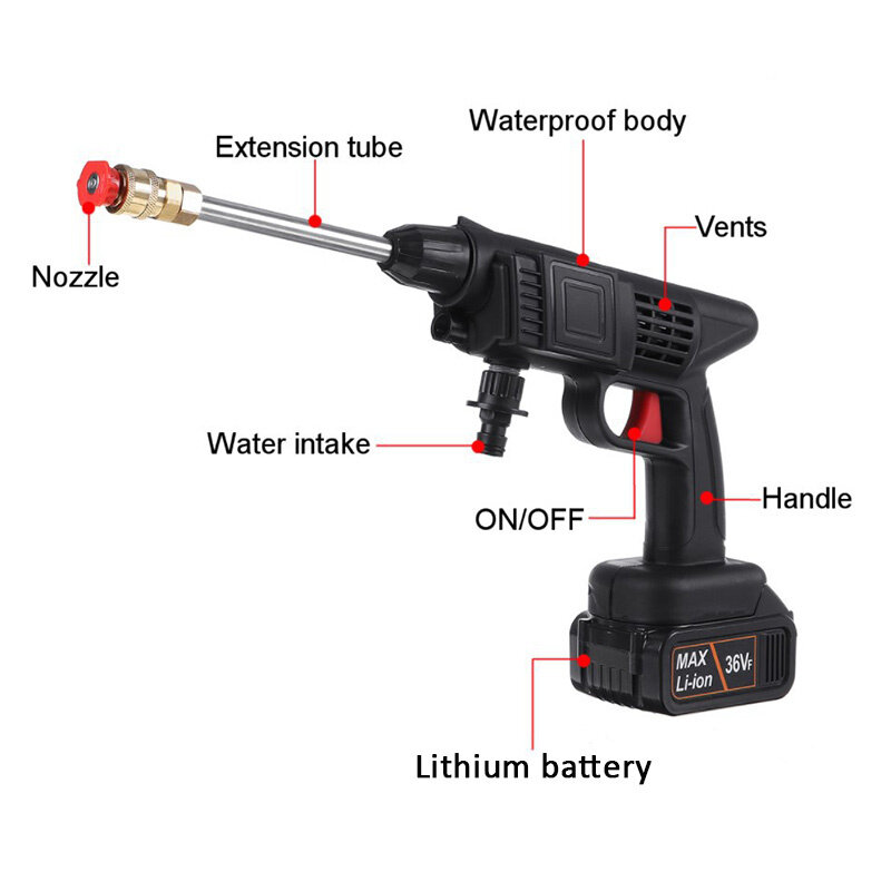 Akumulatorowa myjka ciśnieniowa ładowalny samochód mycie maszyna do spieniania elektryczna pistolet ogrodowy regulowana do baterii Makita 36V