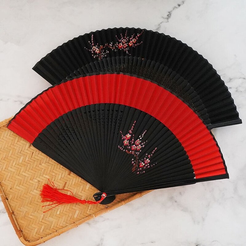 Leque dobrável de seda vintage chinês japonês com padrão de flores femininas leques de dança G6KA