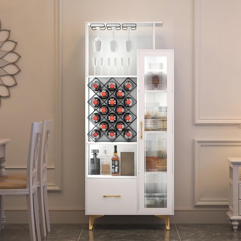LED Liquor Wine Cabinet, Wine Bar Cabinet with USB Port, Bar Cabinets  Tall Sideboard Buffet Storage Cabinet