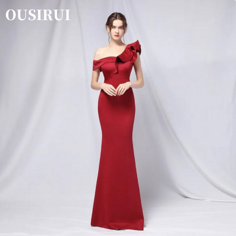 Женское винтажное вечернее платье, элегантное однотонное Красное или белое платье-футляр с каскадными оборками, шифоновое длинное платье для свадебной вечеринки