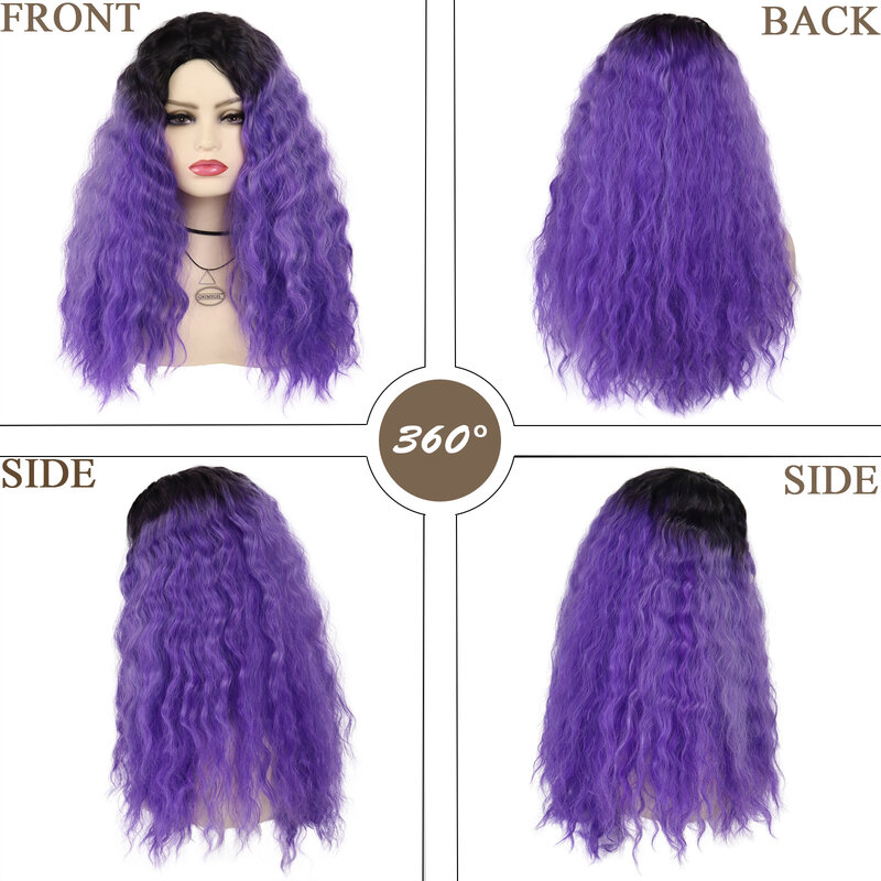 GNIMEGIL Synthetic Hair Black Purple Ombre Wig Long Body Wave Wig Natural Water Wave Hairstyle Sexy Female Wig for Women Cosplay