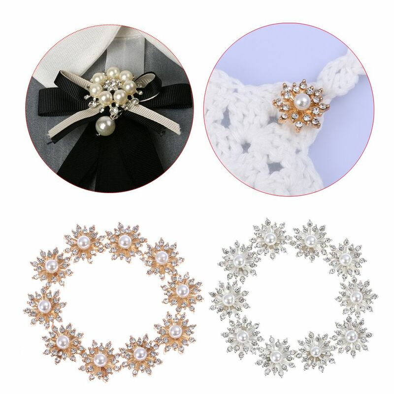 Flatback Snowflake Botões para Decoração de Roupas, Acessórios Hairpin, Vestuário Costura, Strass Button, Pearl Buckle, 16mm, 10Pcs