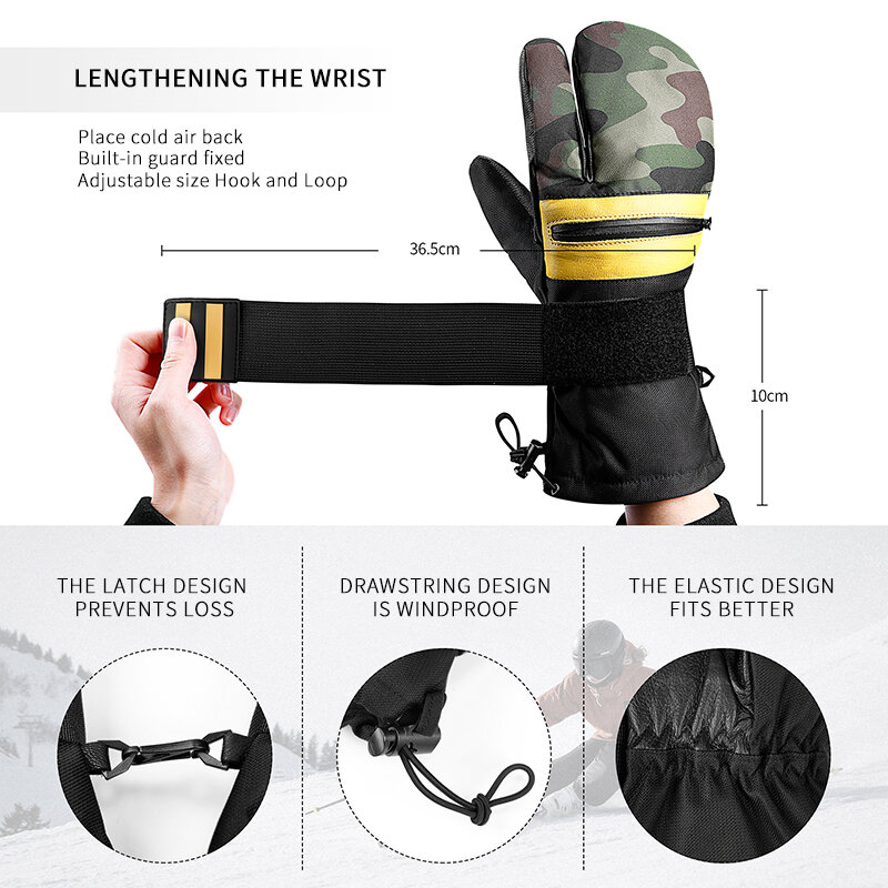 VXW-guantes de esquí impermeables para hombre y mujer, manoplas de cuero de camuflaje con aislamiento térmico, con cremallera de tres dedos, accesorios de Snowboard
