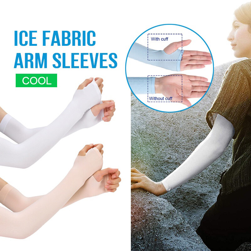 Sarung lengan panjang Anti sinar matahari Pria Wanita, sarung tangan sutra es musim panas manset keren baru Lengan tangan Anti-UV bersepeda tanpa jari