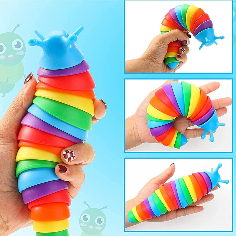 Colorful Slug Snail Toy Articulated Flexible 3D Slug Fidget Toy All Ages Relief Anti-Anxiety Sensory Toys for Children