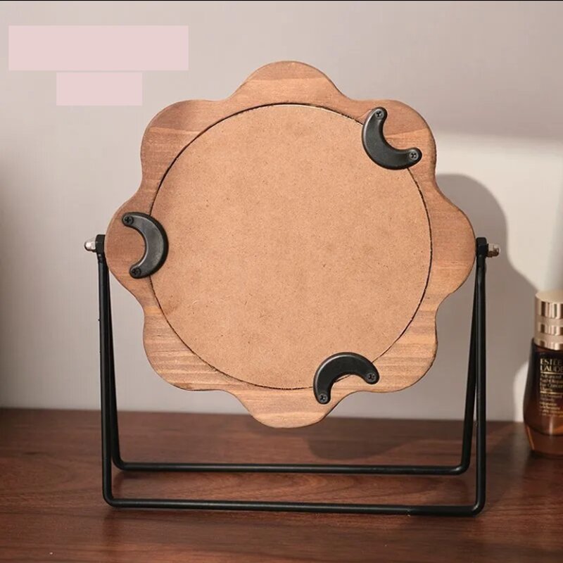 Espelho de maquiagem de madeira vintage para senhora, Espelho rotativo de mesa simples, Vaidade de alta definição, Make Up Tool Gift