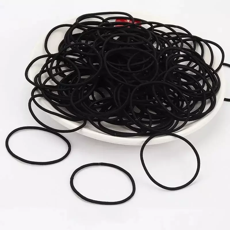 50/100 PCS Thick Heavy No-metal Elastic Hair Ties Black Rubber Ponytail Holders Hair Bands-2mm