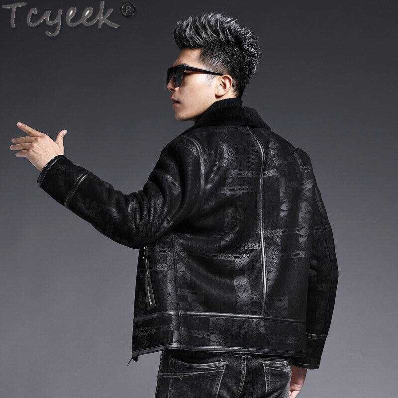 Tcyeek-Chaqueta de piel de oveja auténtica para hombre, abrigo corto de piel Natural, ropa ajustada, cálida, a la moda, para invierno