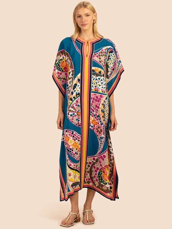 Printed Kaftans for Women Beach Cover Up Seaside Maxi Bohemian Dresses Beachwear Pareo Bathing Suits Factory Supply Dropshipping