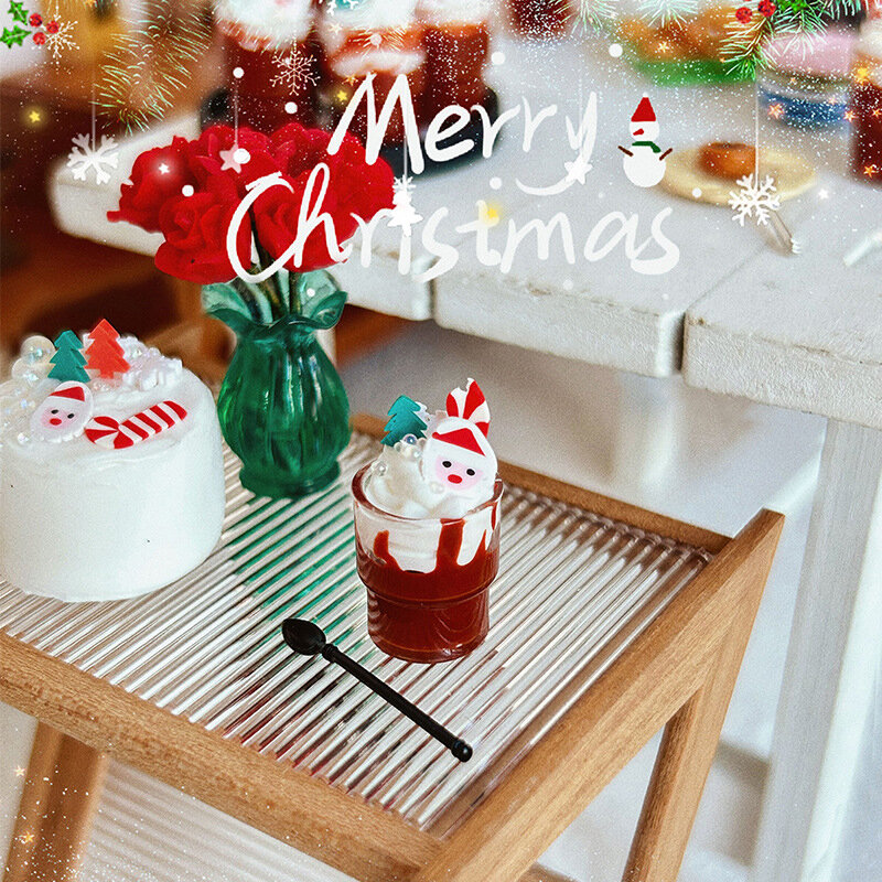 Casa de muñecas en miniatura para niños, 1 piezas, 1/12, bebida de Chocolate, helado, decoración de escena de Navidad, accesorios para juegos de simulación