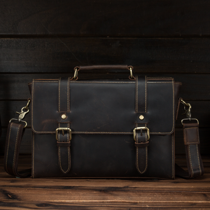 Ручной работы винтажный мужской деловой портфель кожаная сумка-мессенджер из воловьей кожи простая сумка через плечо