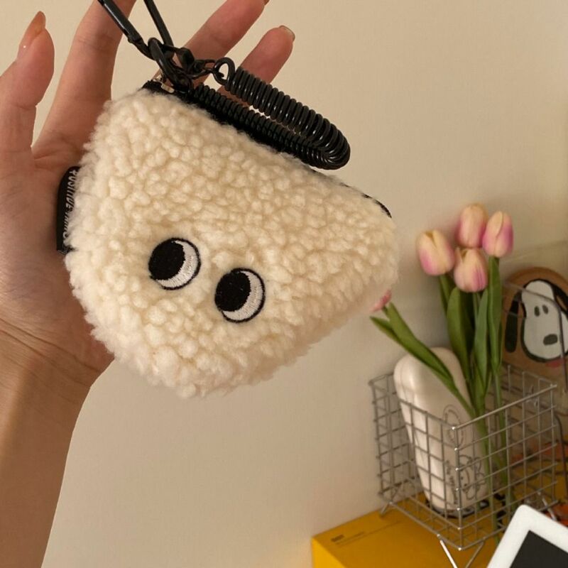 Zipper Rice Ball Coin Purse Bag Charm Cartoon Plush Wallet with Lanyard Bag Pendant Small Wallet Small Item Storage Bag Girls