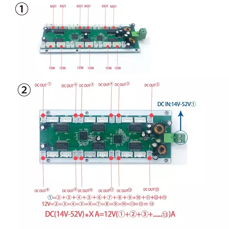 Módulo de interruptor de 12 puertos, voltaje total de 14V-56V, voltaje de derivación de CC de 12 puertos, derivación del módulo de interruptor