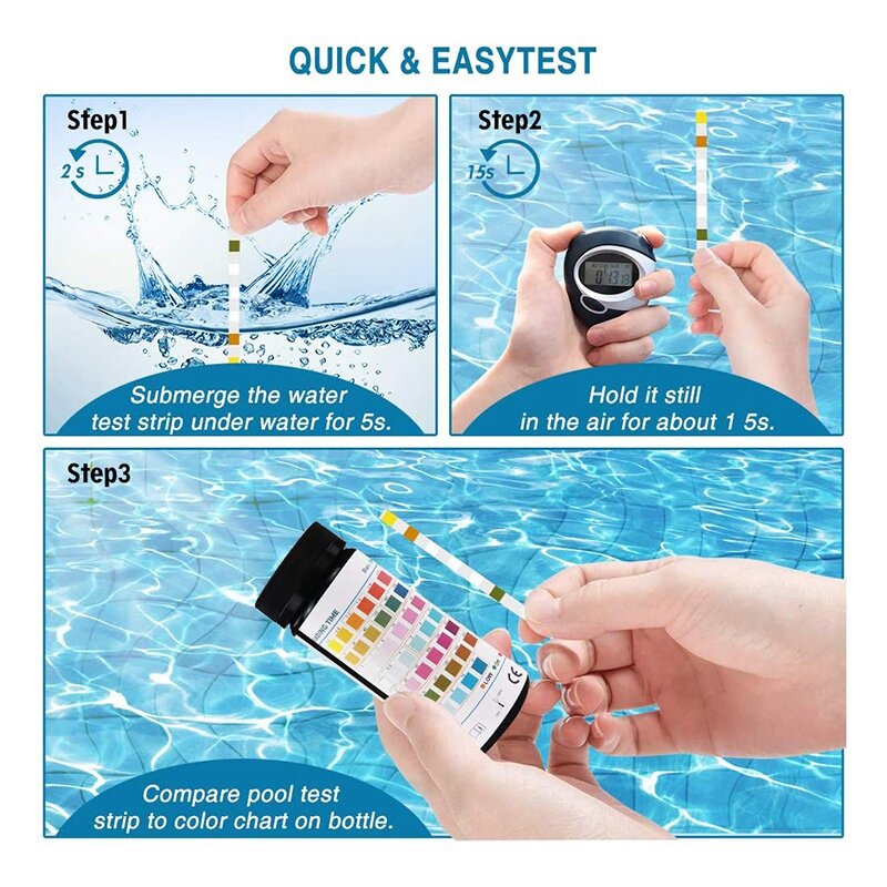 Bandelettes de test de dureté de l'eau pour piscine, bandelettes de test de spa, bandelettes de test de bain à remous, 7 en 1, piscine, spa, etc.