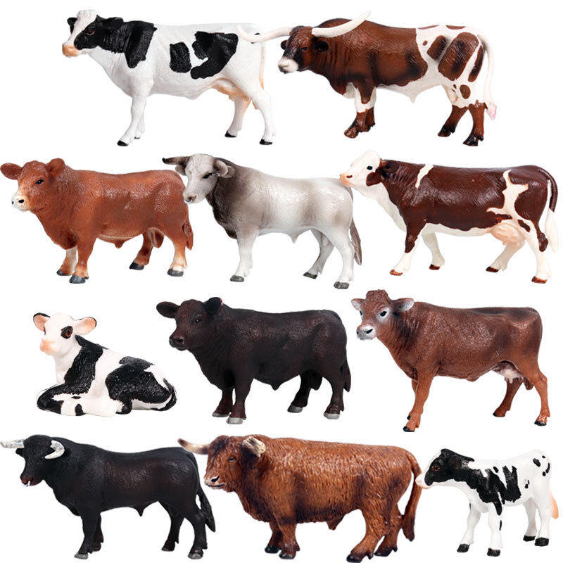 Figuras de acción de alta calidad para niños, juguetes educativos de PVC, simulación de animales de granja, Bison, ganado Matador, vacas Yak