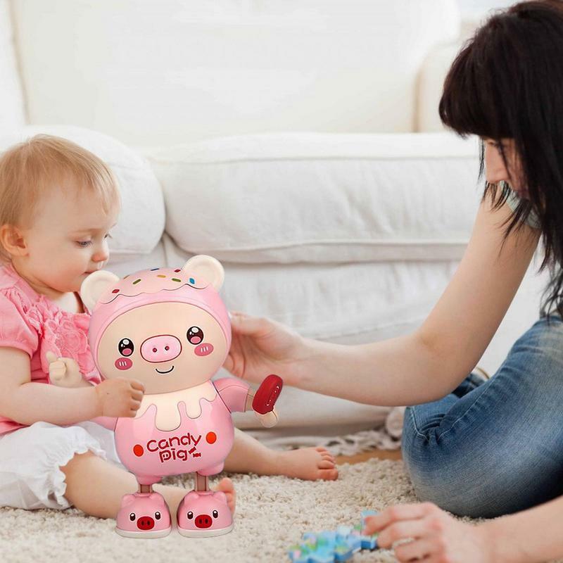 赤ちゃんのための音楽付きのインタラクティブなLEDライト付きの豚のおもちゃ,音楽,漫画,子供へのギフト