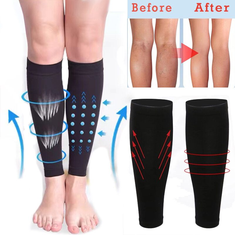 1 par magro aliviar a luva da perna unisex esporte perna mais quente elastano peúgas de compressão footless preto/bege varicosas para correr