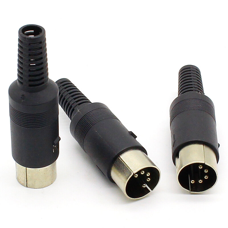 3 buah/lot DIN konektor kabel steker jantan 5 Pin dengan pegangan plastik