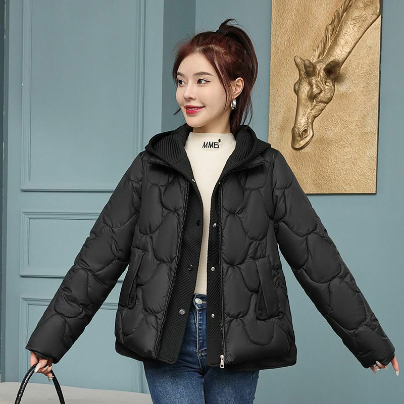 Abrigo corto de algodón de dos piezas para mujer, chaqueta holgada grande de otoño e invierno, novedad de 2023