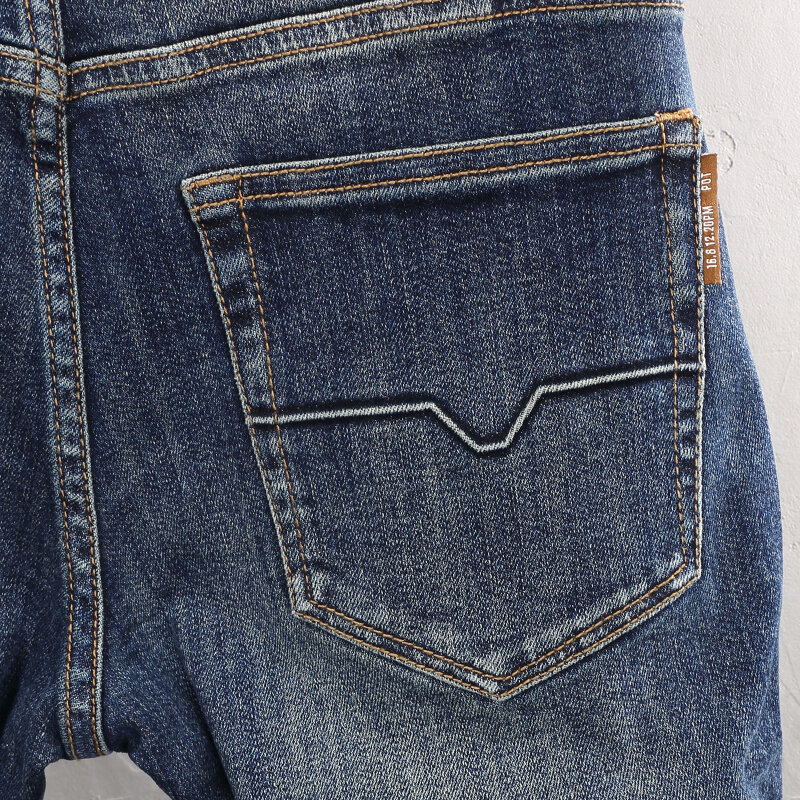 Modne męskie jeansy w stylu Vintage wysokiej jakości Retro sprany niebieski elastyczne rozciągliwe dopasowanie dopasowane porwane jeansy męskich spodnie dżinsowe casualowych