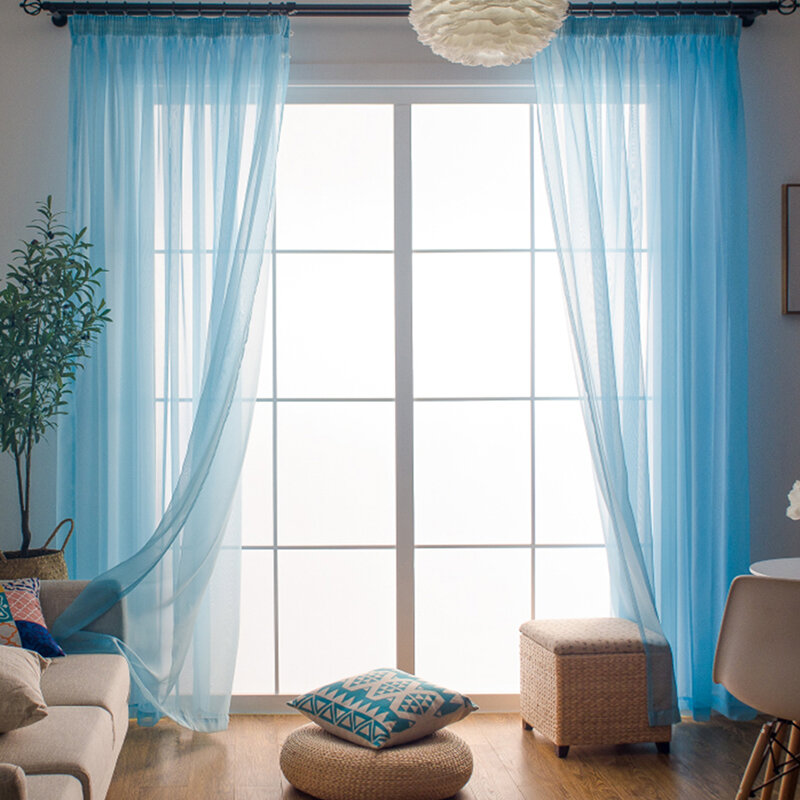 European Rainbow Solid Voile Bedroom Door Window Sheer Tulle Curtains Panel Drape For Living Room Kitchen Sheer Tulle Curtains