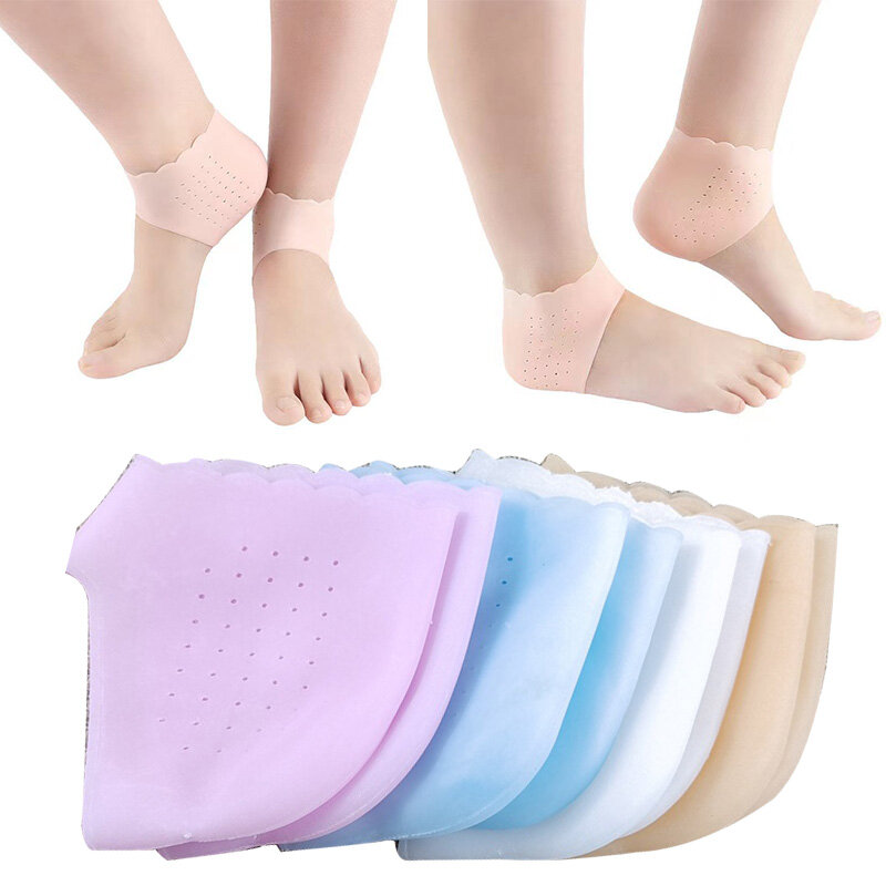 2 pz/1 paio di calzini per la cura dei piedi copertura del tallone screpolato cura della pelle del piede calzini sottili Gel di silice protezioni per i piedi foro Gel idratante