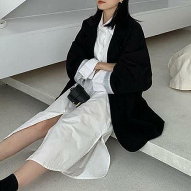 Giacca Casual allentata cappotto doppiopetto da donna elegante stile Business formale britannico con tasche con risvolto per donna autunno primavera