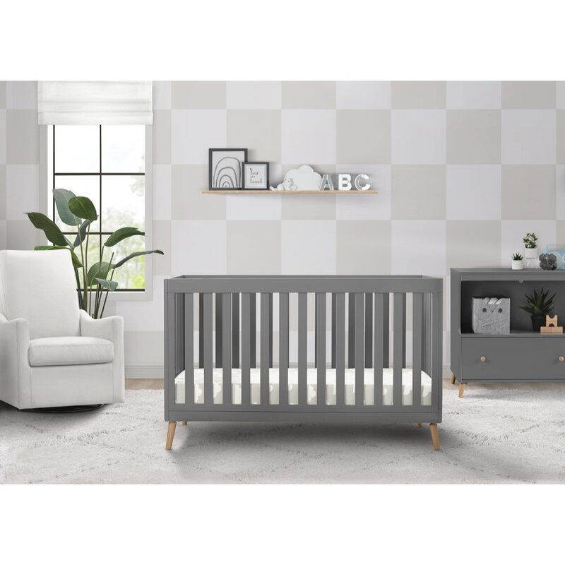 2023 New  Children Essex 4-in-1 Convertible Baby Crib, Bianca White with Natural Legs