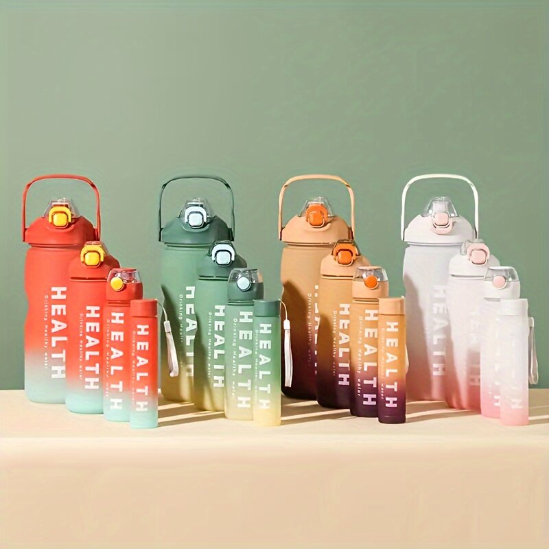 4-częściowy zestaw butelek na wodę w kolorze gradientu Butelka na wodę fitness o dużej pojemności ze słomką 300 ml/700 ml/1500 ml/3300 ml