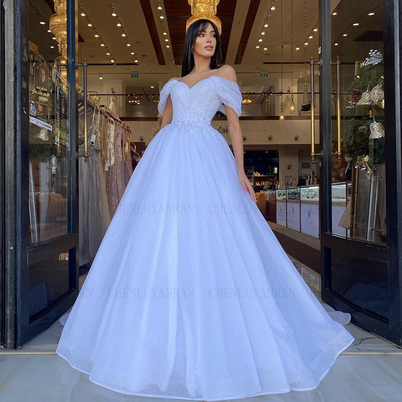 Shinny gaun pernikahan putih gaun pengantin manik-manik Applique gaun pengantin panjang A-line Pleat Gaun seksi elegan untuk wanita 2024 Robe De marifee