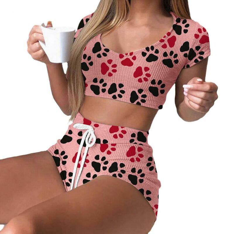 Комплект пижамный женский с V-образным вырезом и высокой талией