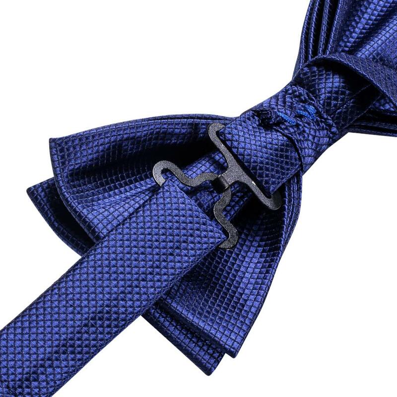 Laço de seda azul marinho masculino, lenço, conjunto de abotoaduras, pré-amarrado, gravata borboleta para macho, casamento, negócios, oi-tie