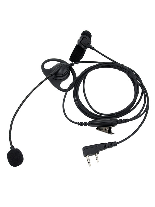 2 Pin Bentuk D Taktis Headset PTT MIC Kait Telinga Earpiece Earphone untuk Baofeng Kenwood Talkie Walkie Radio