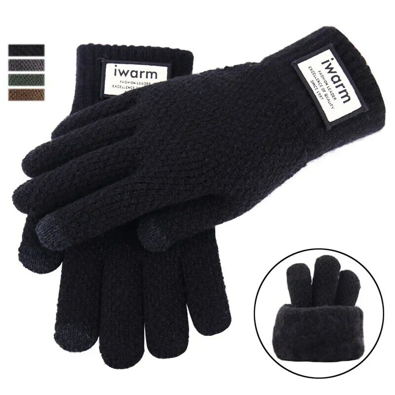 Зимние мужские вязаные перчатки, высококачественные мужские варежки, плотные теплые шерстяные кашемировые однотонные мужские деловые перчатки на осень