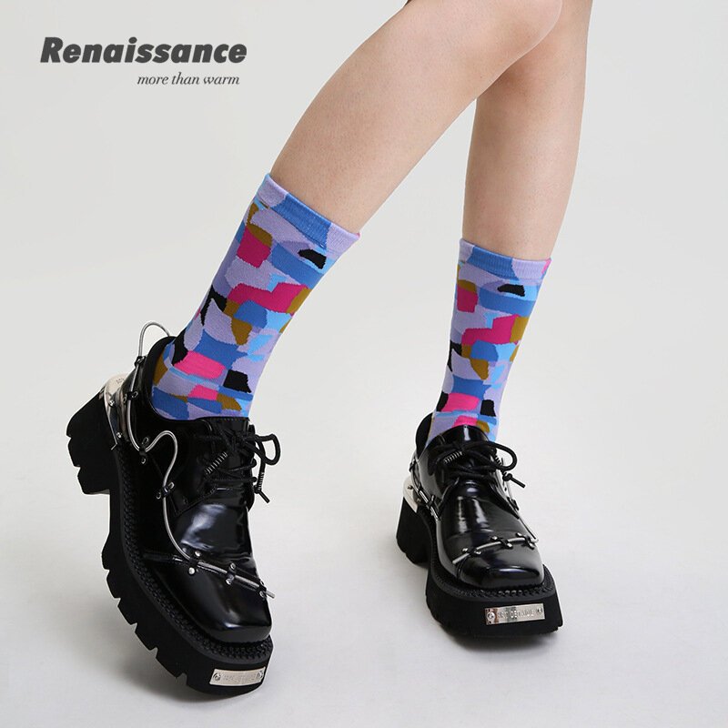 Calcetines deportivos de algodón para niñas, medias originales coloridas con dibujos de grafiti, a la moda, para otoño, a media calcetines hasta el muslo