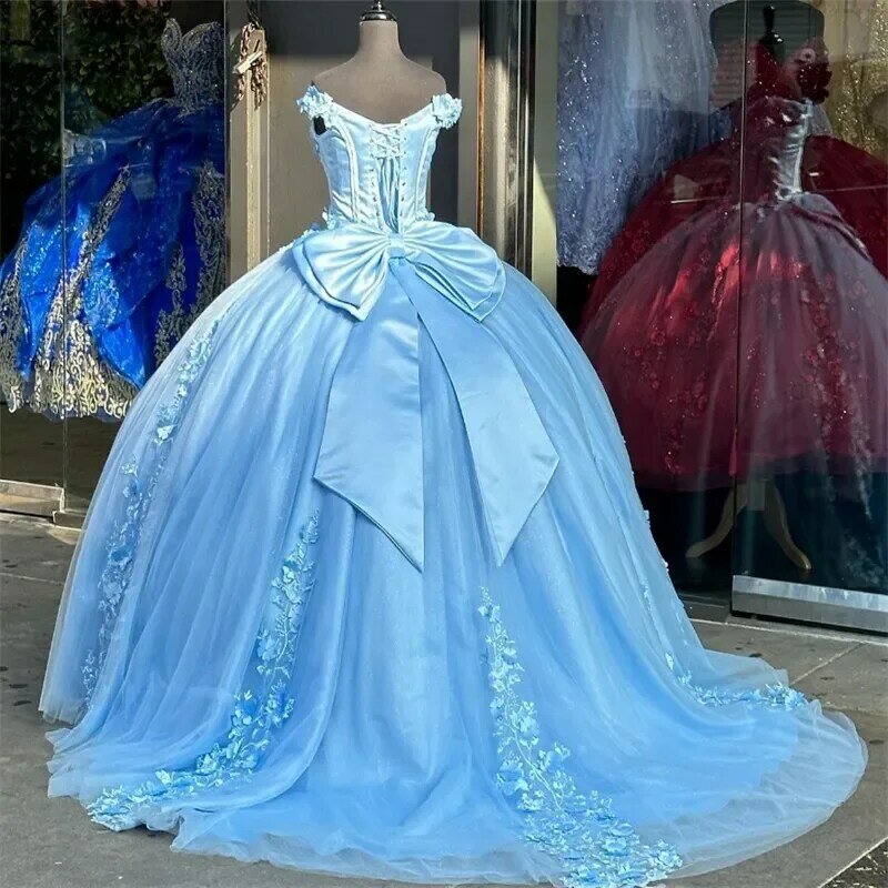 SKy Blue Quinceanera Dresses Off Shoulders Fifteen Birthday Party Dess Elegant Vestido De 15 Anos Sixteen Xv Dress Debutante