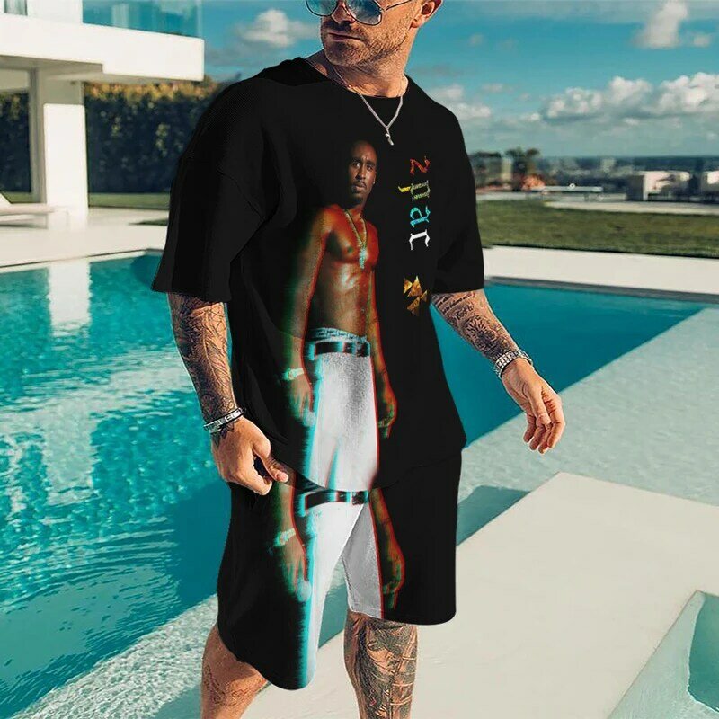 Camiseta con estampado 3D de Rap Singer 2pac para hombre, ropa de calle de gran tamaño con cuello redondo y manga corta, ropa de moda, 2023